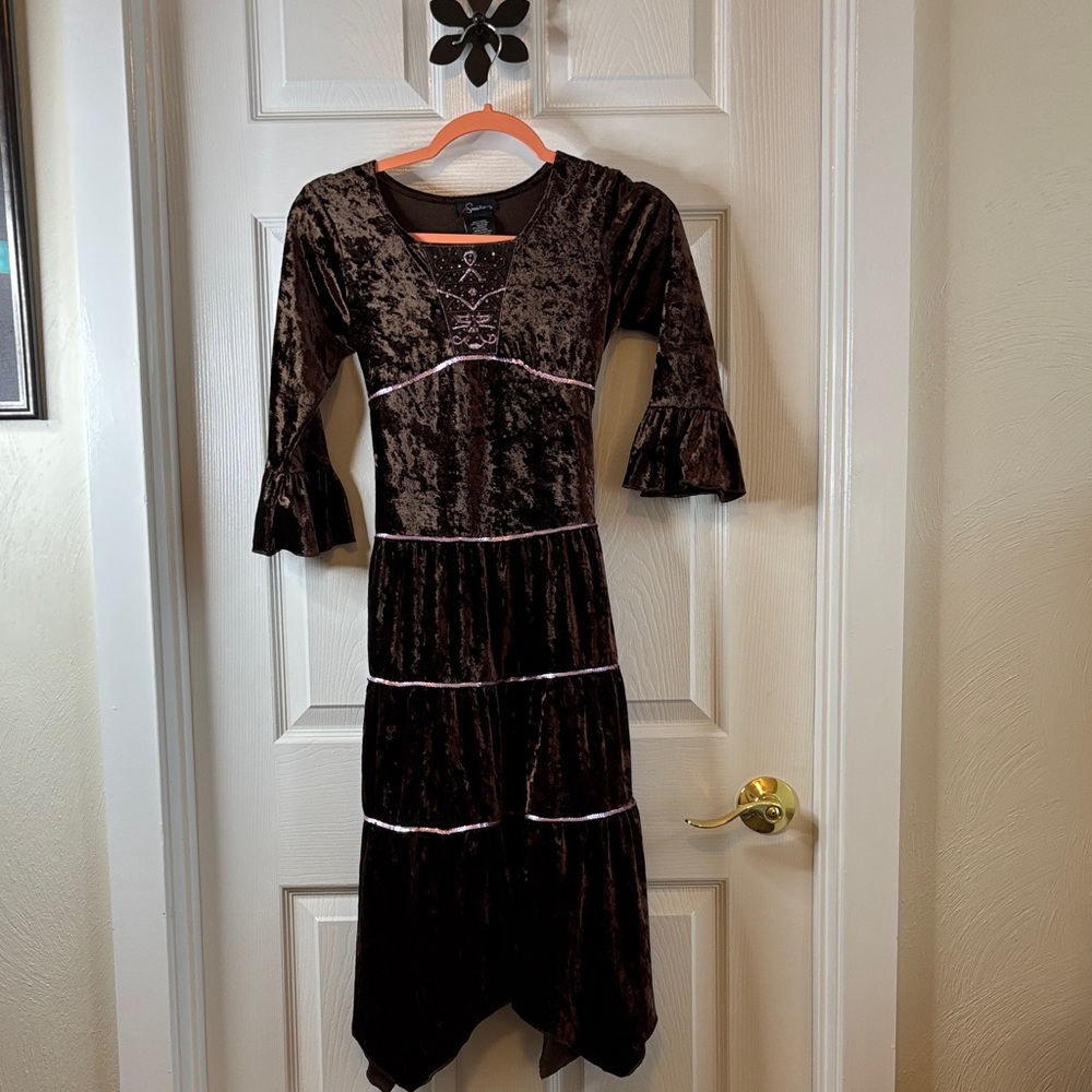 Speechless Brown Velvet w/Pink Sequins Dress for Costume Dress Up Party Like New